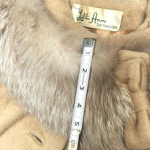 1960s Lilli Ann Tisse a Paris Caramel Swing Mohair Coat w/ Fur Collar, Bow 39” - Picture 15 of 16